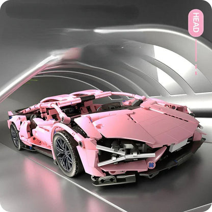 Aero-Pink 1:14 Tech Racing Car - 1299pc Building Block Set
